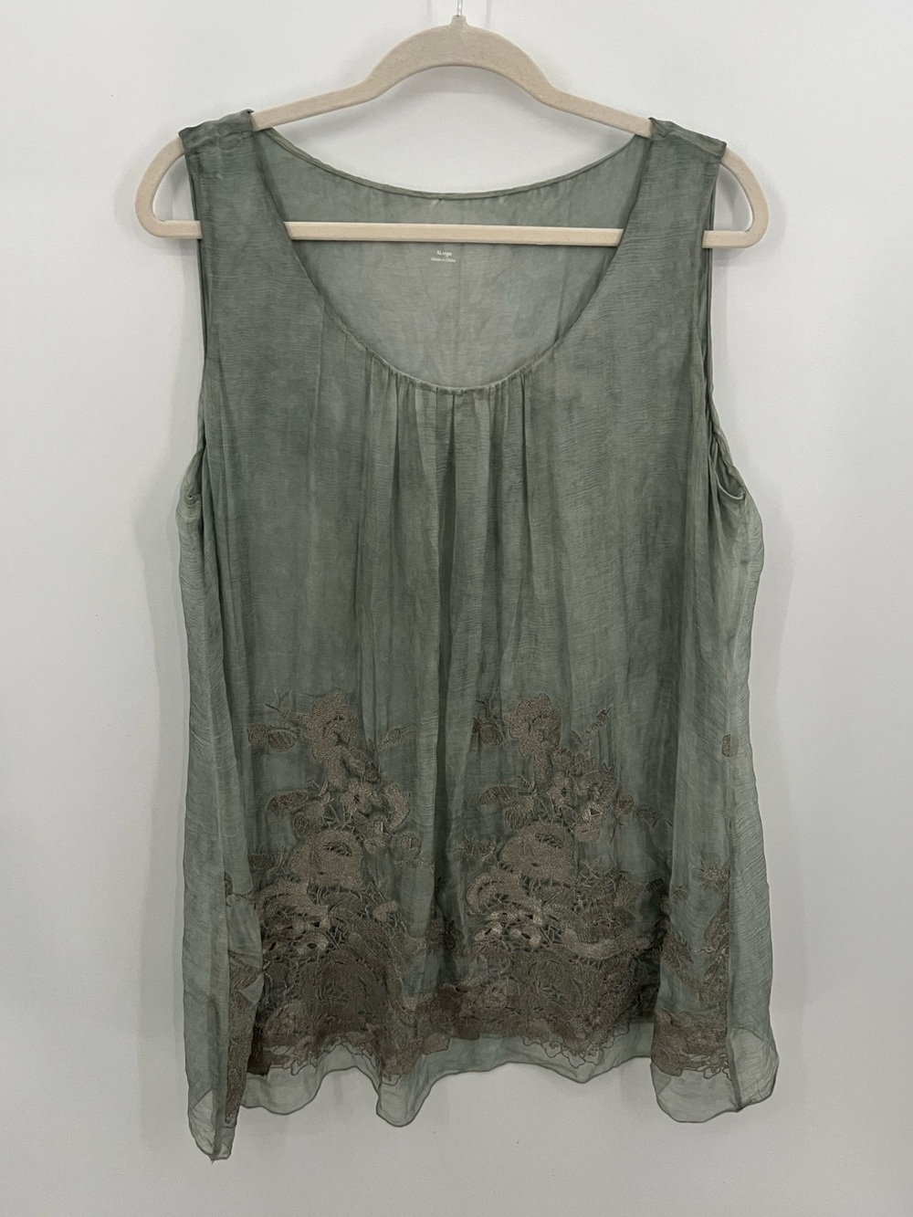Soft Surroundings Sage Green Sleeveless Embroidered Tunic